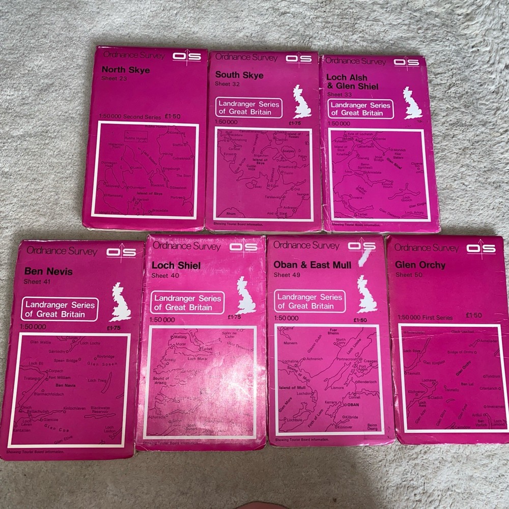Ordinance Survey OS Maps Scotland Scottish Joblot x7 Plastic Cover Skye Oban