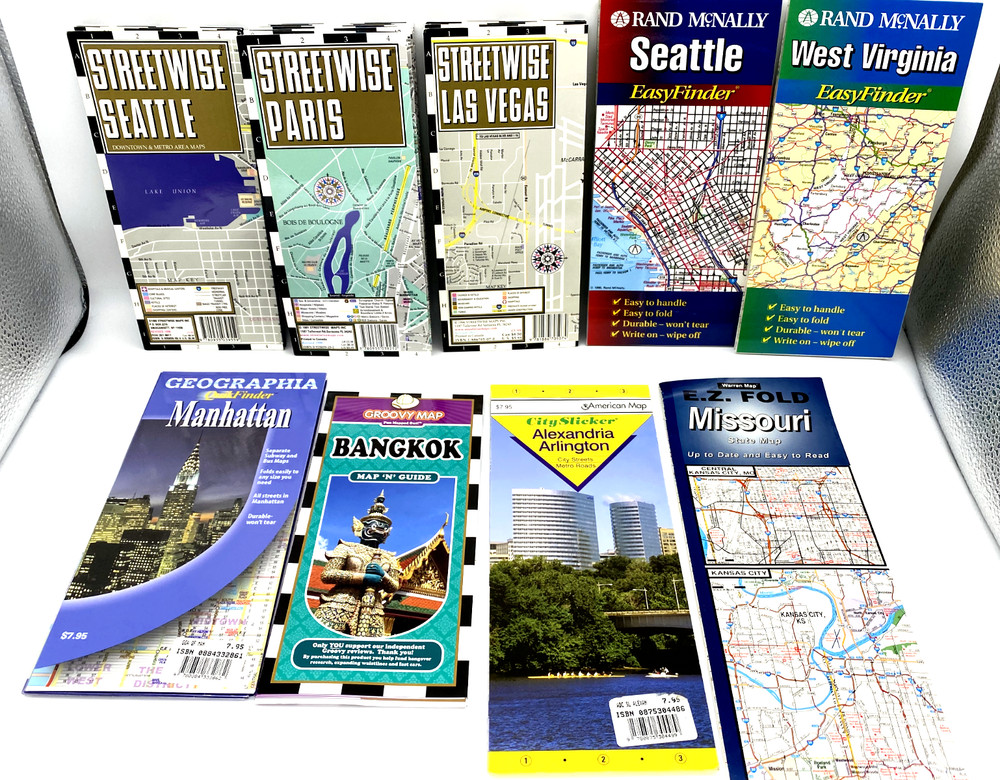 Laminated Maps LOT Streetwise Warren Rand McNally Seattle Paris Las Vegas MORE