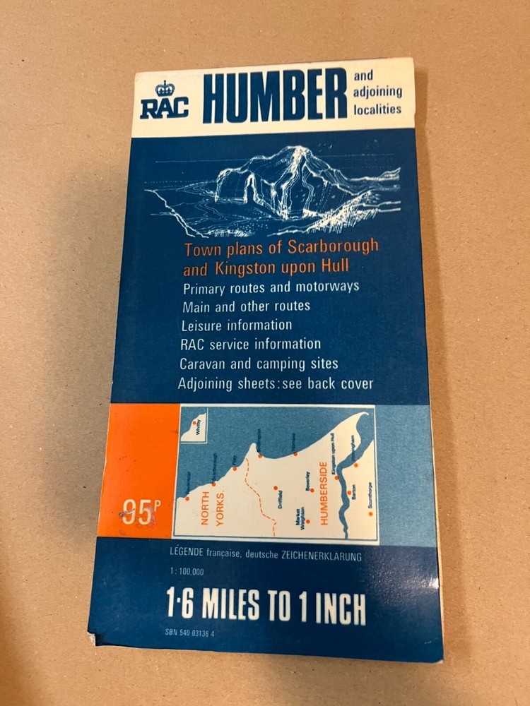 Retro 1970s RAC Map Humber Scarborough Kingston upon Hull