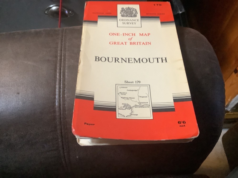 VINTAGE ORDNANCE SURVEY ONE-INCH MAP, SHEET 179, BOURNEMOUTH