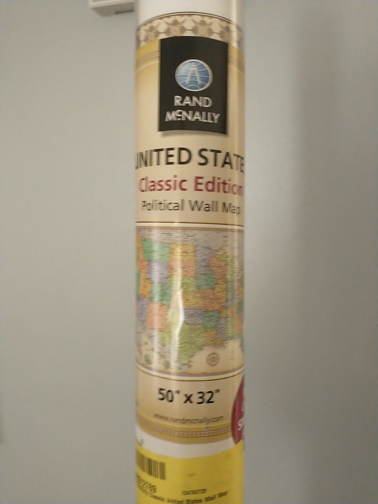 Political Classic Edition United States Wall Map Rich Color RAND MCNALLY 50″X32″