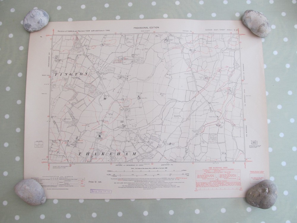VINTAGE OS MAP HUNGER HILL THAKEHAM AREA SUSSEX 1952 SIX INCHES – ONE MILE