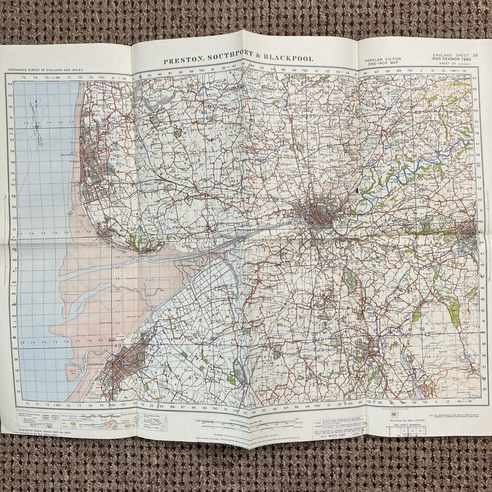PRESTON, SOUTHPORT & BLACKPOOL Second War Revision Sheet 29 – 1940 OS Map WWII