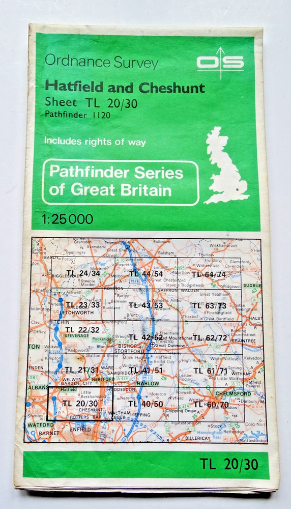 Ordnance Survey Map – Pathfinder – Hatfield & Cheshunt – Sheet TL 20/30 – 1982