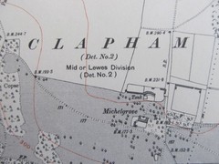 VINTAGE OS MAP CLAPHAM & WEPHAM DOWN SUSSEX 1913 SIX INCHES – ONE MILE