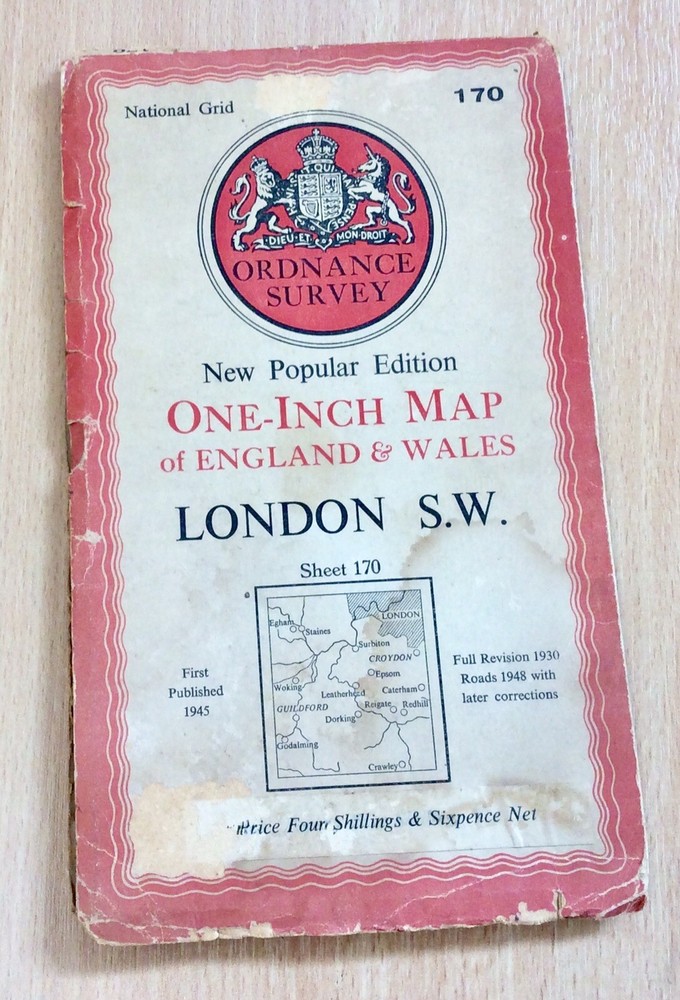 Vintage Ordnance Survey One Inch Map Of London SW