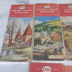 6 Road Maps of England Wales & Scotland. Vintage Esso Map Collection. 1958 / 9.