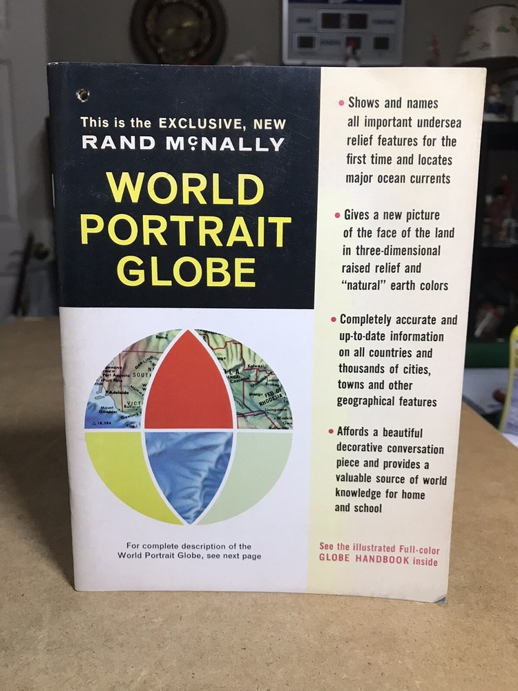 Vintage 1963 Rand McNally World Portrait Globe HANDBOOK Guide Illustrated Color
