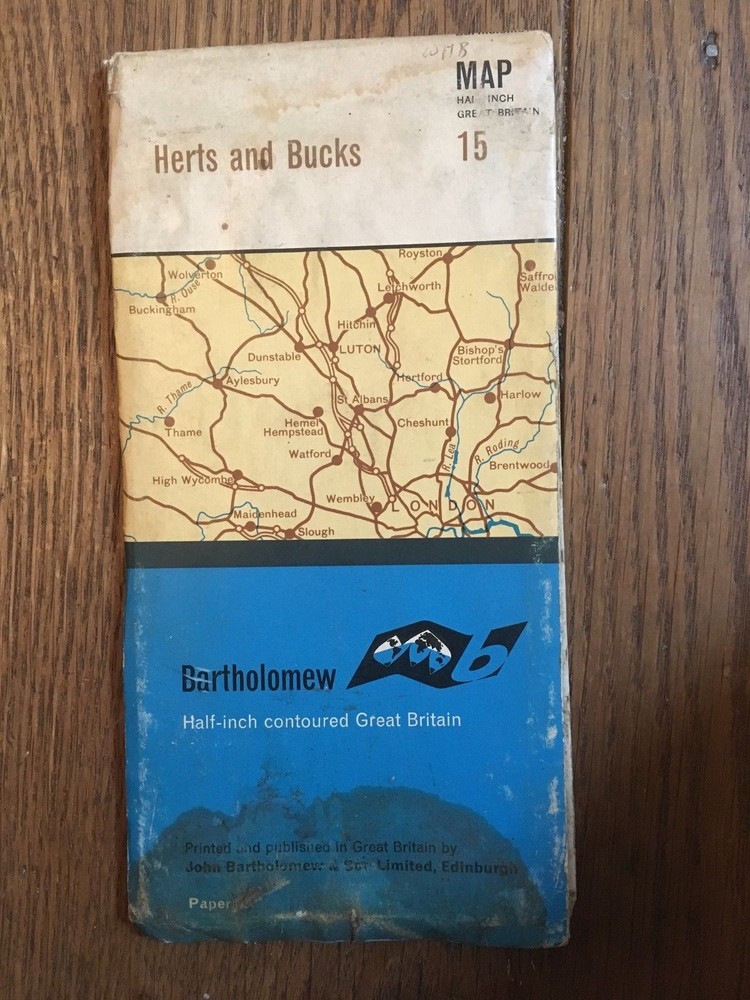 Vintage Bartholomew Half Inch Map 15 Herts and Bucks