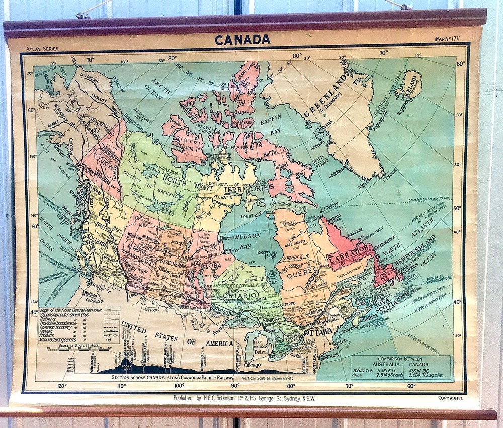 CANADA WALL MAP – Circa. 1933 – Very Good Condition