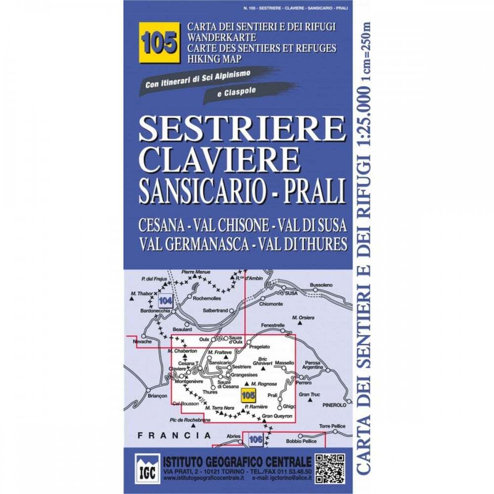 Italy Sestriere, Claviere, Sansicario, Prali 25K IGC Map 105 hiking GTA skiing