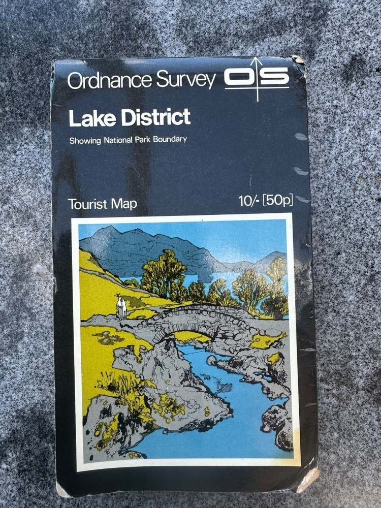 Ordnance Survey Tourist Map Lake District 1970, rare cover with Ashness Bridge