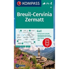 Italy + Switzerland Breuil-Cervinia Zermatt Kompass hiking cycling skiing map 87