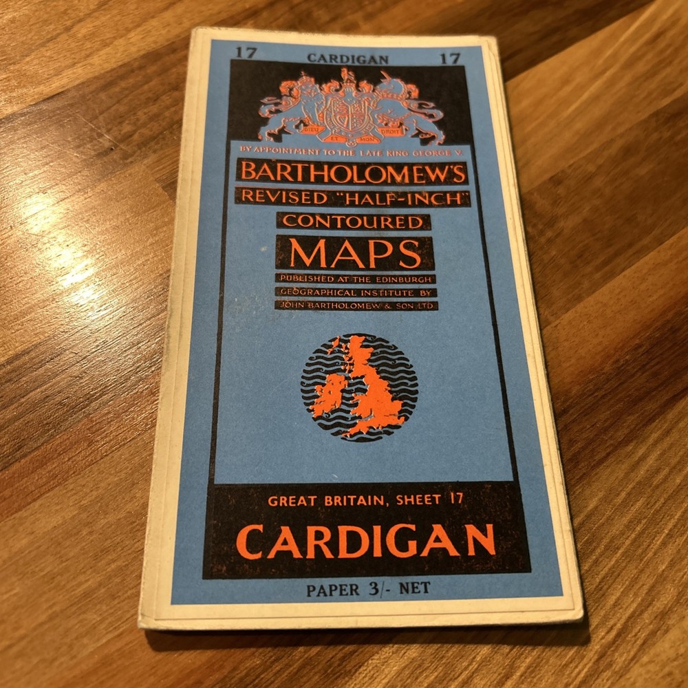 CARDIGAN Bartholomew Revised Contoured Half In Map Sheet 17 Paper 1960 Brecon