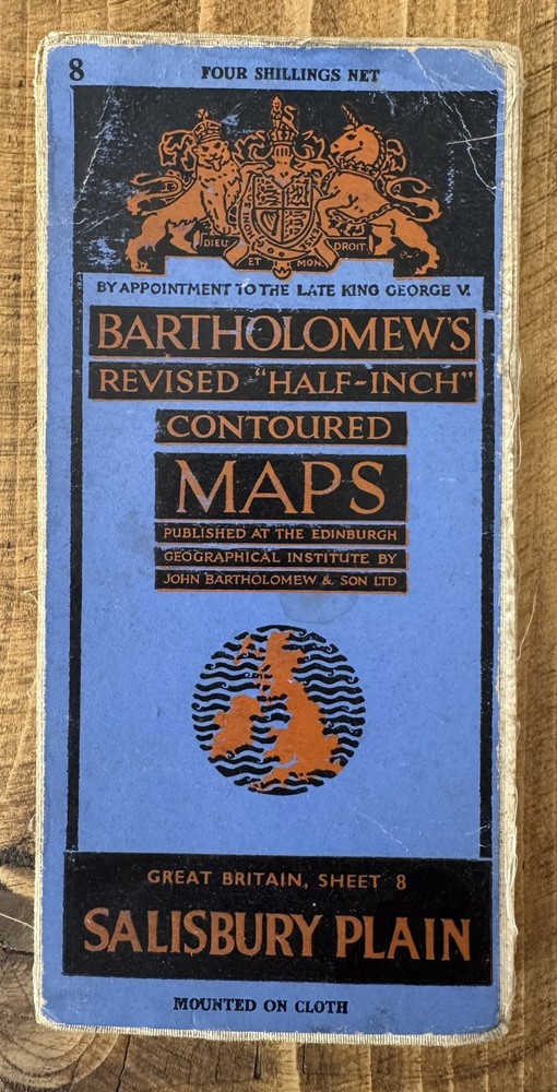 Vintage Bartholomew’s Salisbury Plain Map Sheet 8 – 1948 Cloth Mounted Half-Inch