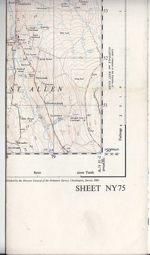 Ordnance Survey 1:25,000 First Series Map Sheet NY 75 Whitfield Northumberland