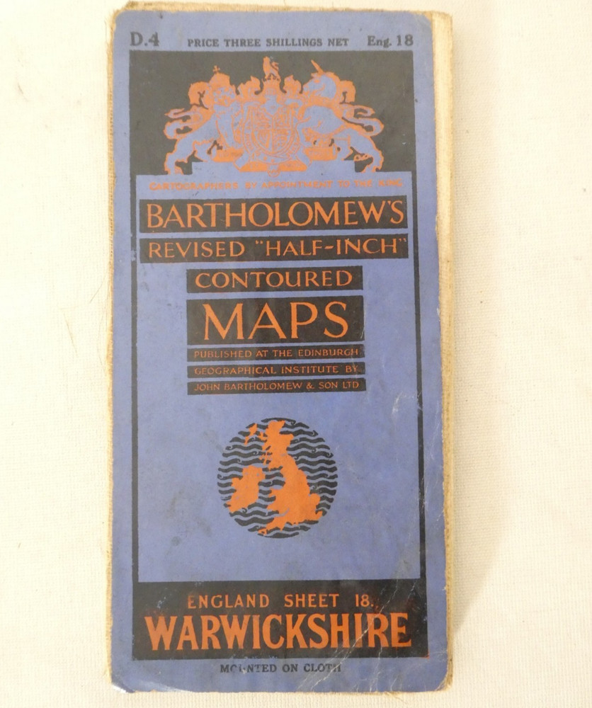 Bartholomew Revised Half Inch Sheet Map on Linen No.18 Warwickshire 1938