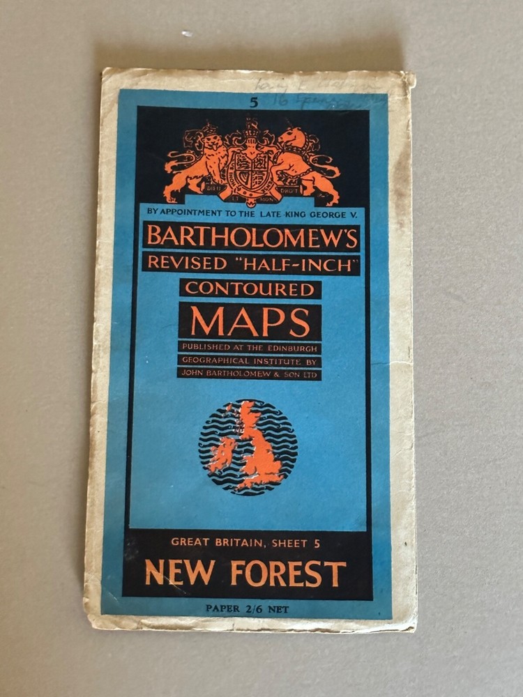 Vintage Bartholomews Half Inch Paper Map, Sheet 5, New Forest