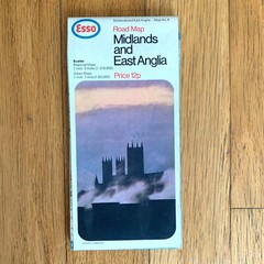 1971 Large ESSO Road Map Midlands & East Anglia Vintage Historic Old British Map