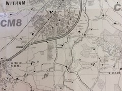 BRAINTREE WITHAM Hatfield Peverel fold out street map Black/White