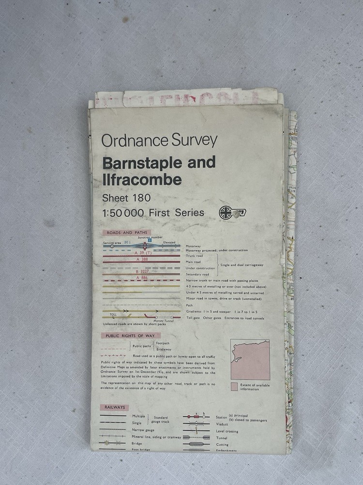 Vintage Ordnance Survey Map Sheet 180 Barnstaple And Ilfracombe First Series