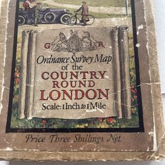 Vintage Ordnance Survey Map of the Country Round London 1921. 30inc L x 39 w inc