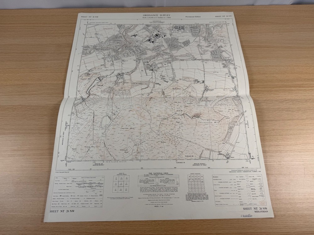 Ordnance Survey Map NT 26 NW Midlothian Colinton Pentland Hills 1958 6 Inch