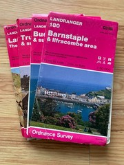 Four vintage Ordnance Survey folded maps of south-west England, 1970s?