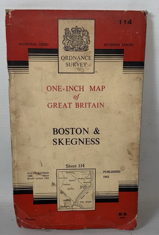 Ordnance Survey One Inch Map – Boston & Skegness – Sheet 114 – 1962