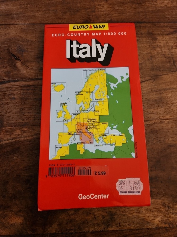 1999 Italy Euro-Country Fold Out Road Map 1:800,000 including Cities
