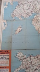 Vintage Map- Road Map of England & Wales Bacon’s Reversible Maps No 2 c1950’s