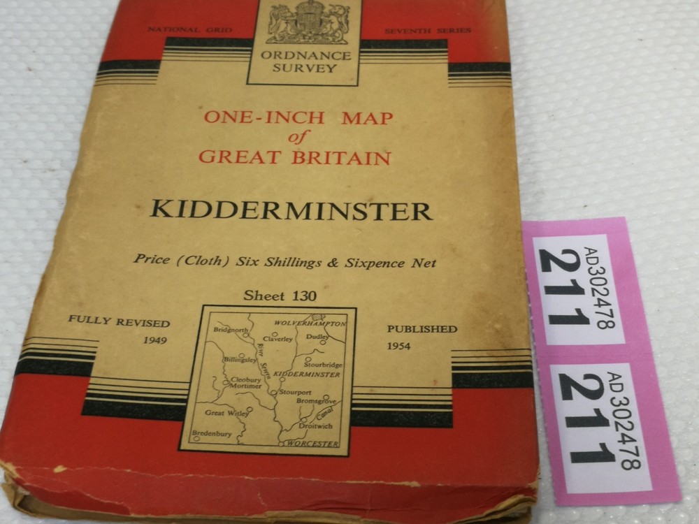 OS Ordnance Survey One Inch Cloth Map, of Birmingham , Sheet 131 1950