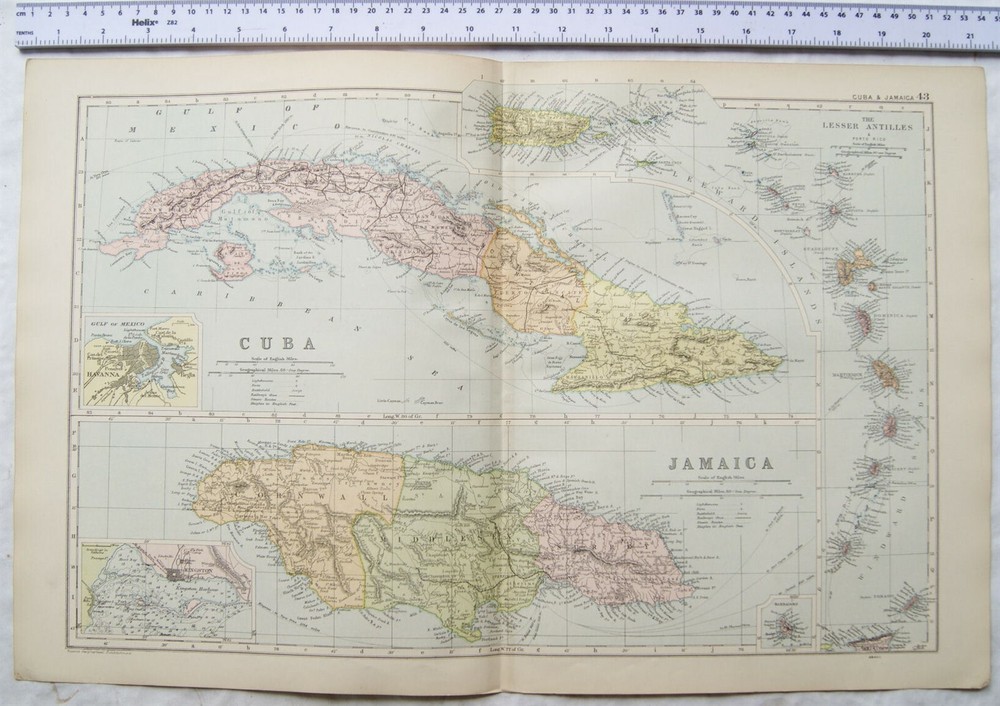 Vintage: Bacons engraved map Sheet 43 Cuba & Jamaica