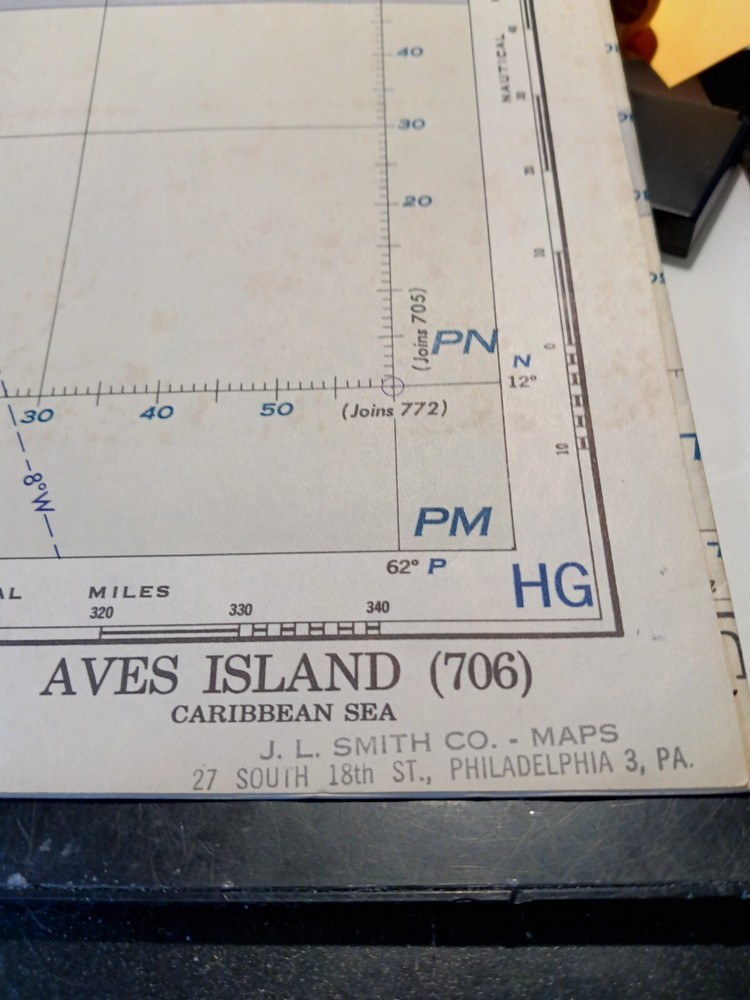 WORLD AERONAUTICAL CHART AVES ISLAND Caribbean 1950 ORIGINAL MAP 706 28″X22″