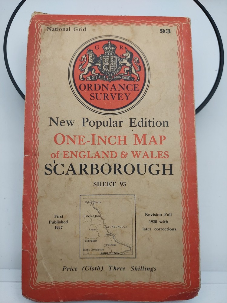 ORDNANCE SURVEY ONE INCH MAP 🗺️ SCARBOROUGH 1947 Popular Edition cloth Sheet 93