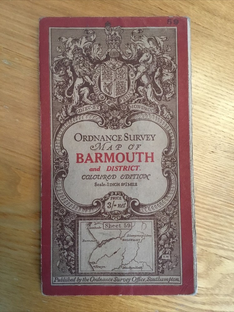 1920 Ordnance Survey One Inch Third Edition Cloth Map 59 Barmouth (incl Towyn )