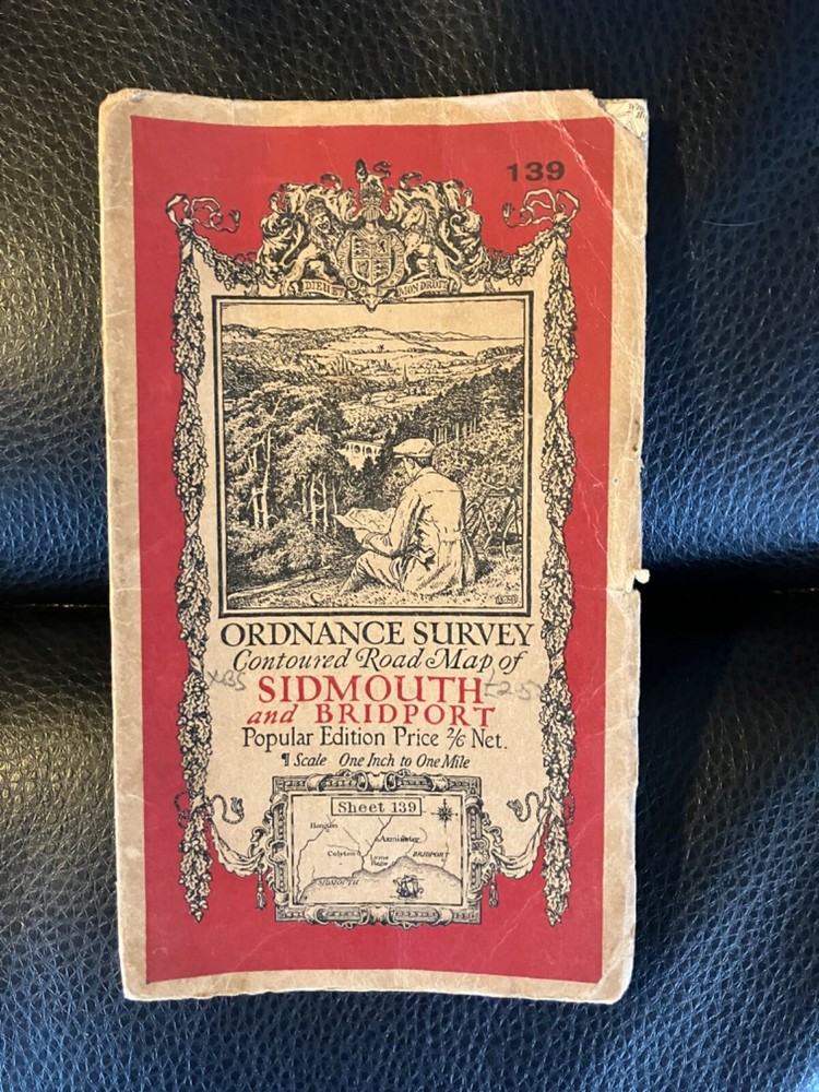 Ordnance Survey Contoured Road Map 139 Sidmouth and Bridport, 1932