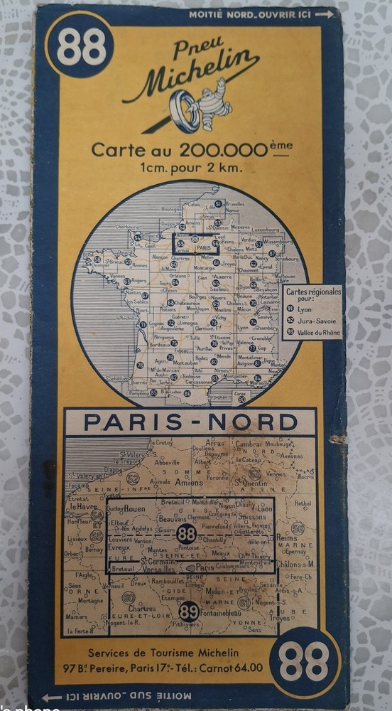 Pneu Michelin: Paris-Nord Map of France 1:2km: Region 88: Published 1951