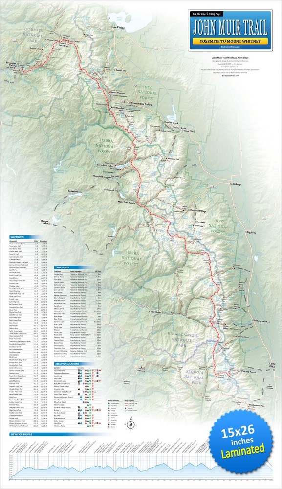 John Muir Trail Wall Map – Laminated (15 x 26 inches) (Erik the Black’s Hikin…