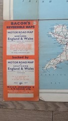 Vintage Map- Road Map of England & Wales Bacon’s Reversible Maps No 2 c1950’s