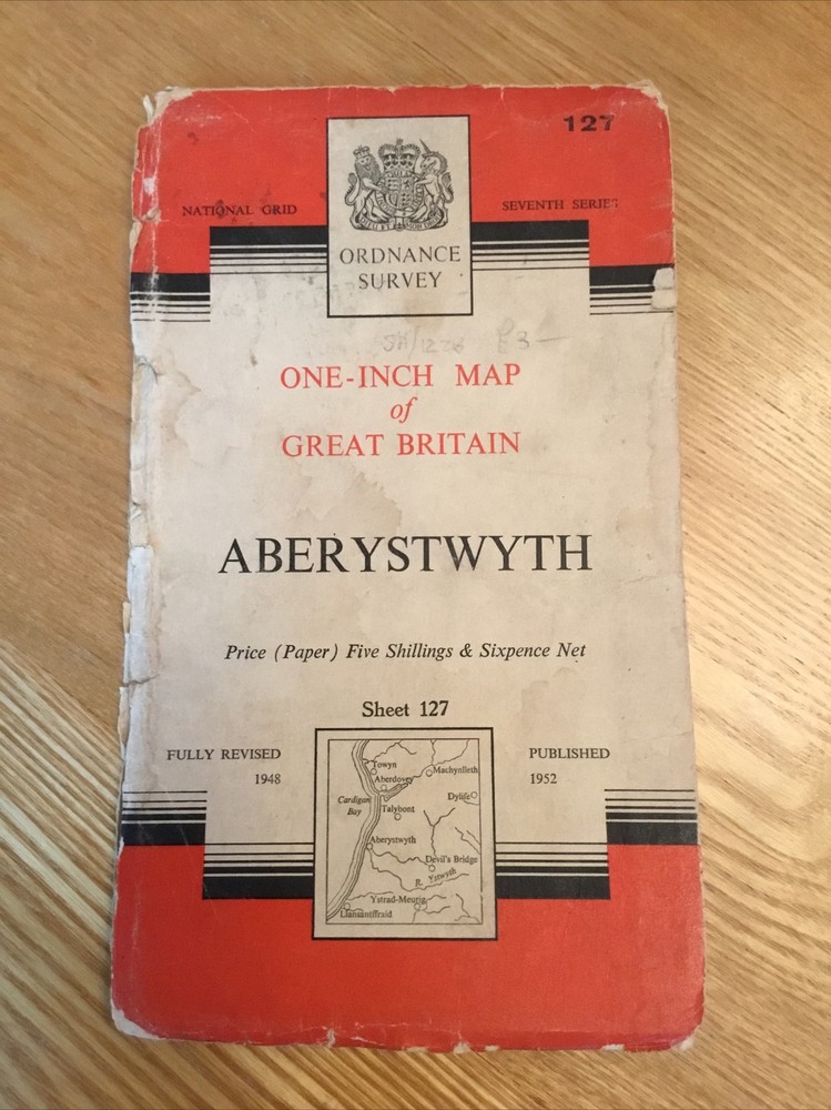 1960 Ordnance Survey One Inch Seventh Series Map 127 Aberystwyth inc Machynlleth