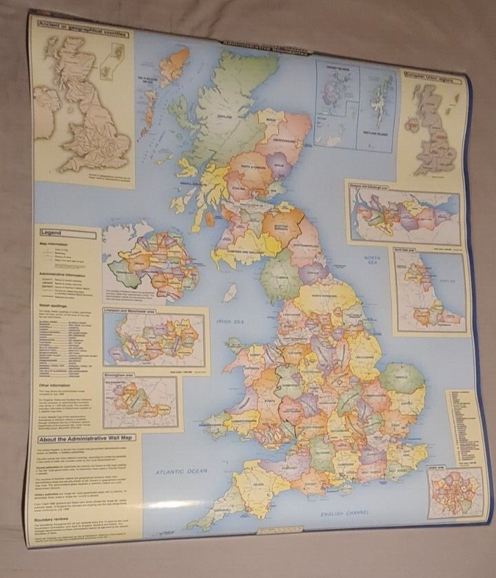 United Kingdom Large Laminated Map – Administrative Boundaries Ordnance Survey