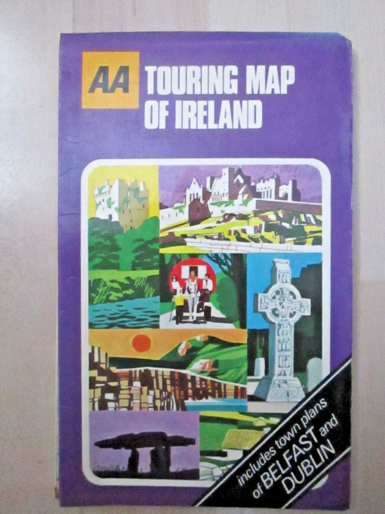 1980s Folded AA Touring Map of Ireland, With Dublin & Belfast Street Guide.