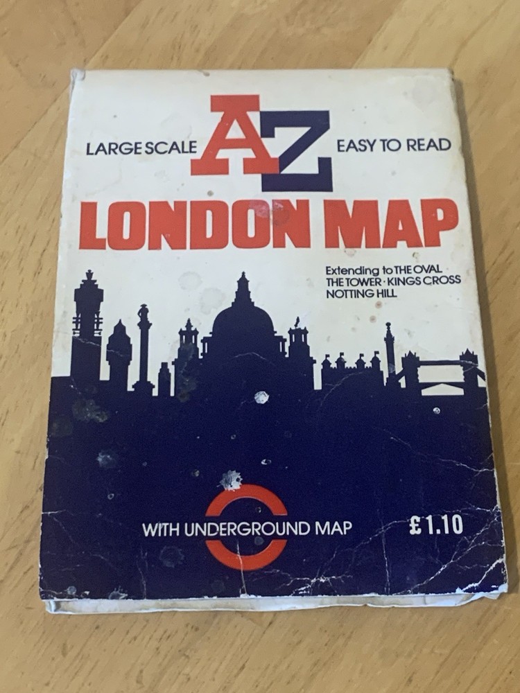 London Folding Map with Underground Railway, Street Index 1980’s Tourist UK