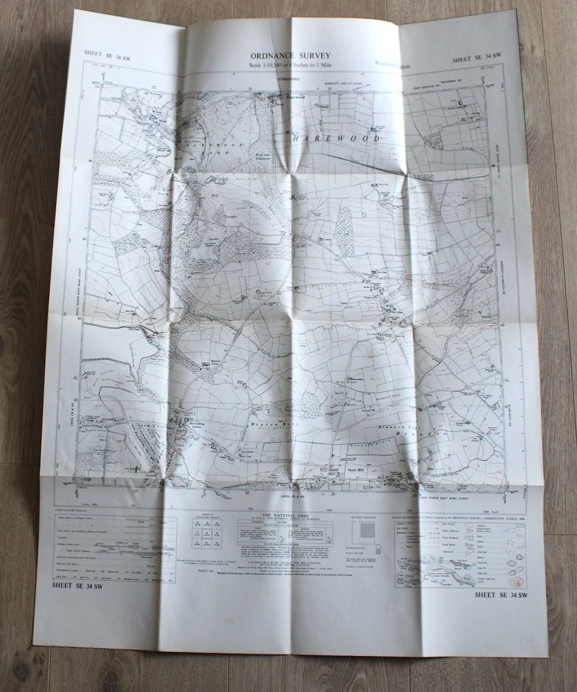 Vintage Ordnance Survey Map SE 34 SW 1956 Harewood Yorkshire Wike Alwoodley Gate