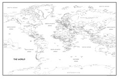Simple World Map, Black & White Poster of the World