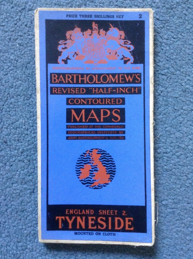 Bartholomew’s Half Inch Cloth Backed Map Sheet 2 – TYNESIDE – 1930s – FREE POST