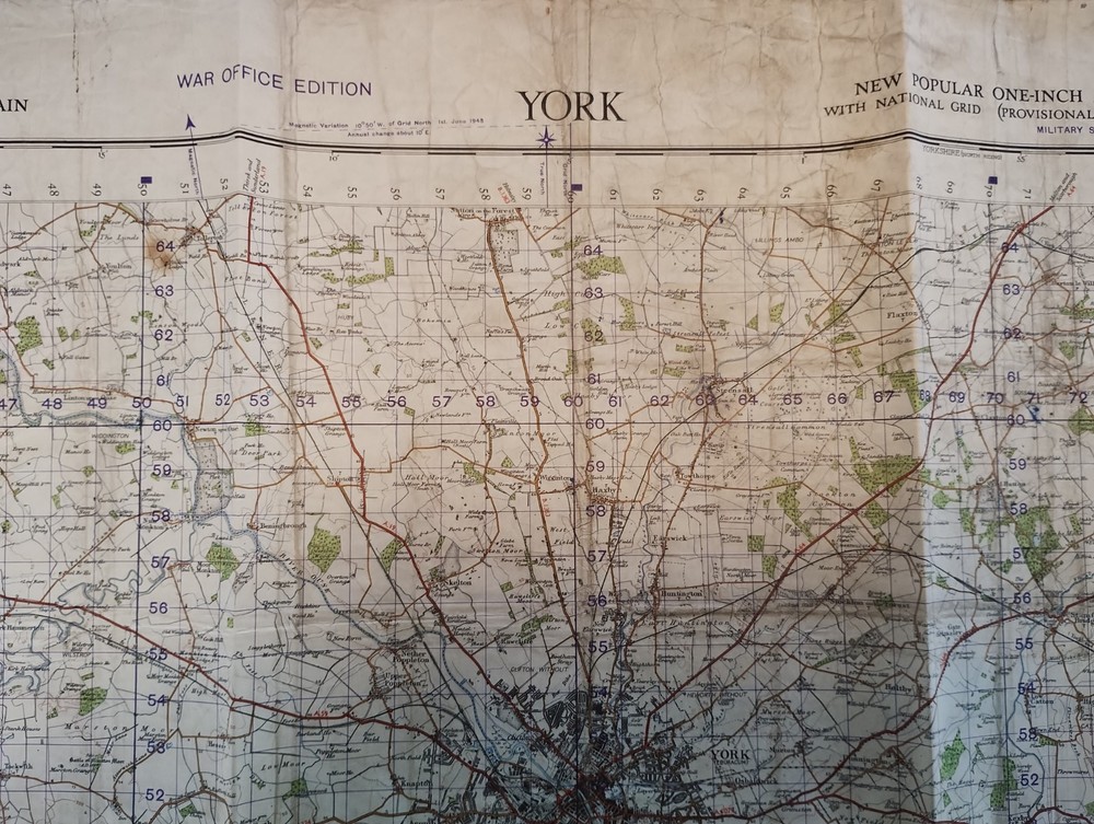 Vintage Second World War 1948 Ordnance Survey Map – York, WWII Map 97