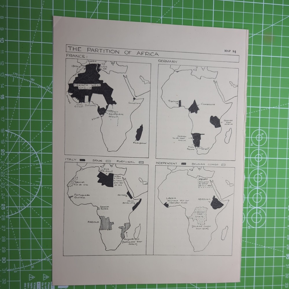 Original Vintage Sketch Map Of The Partition Of Africa France Germany Italy