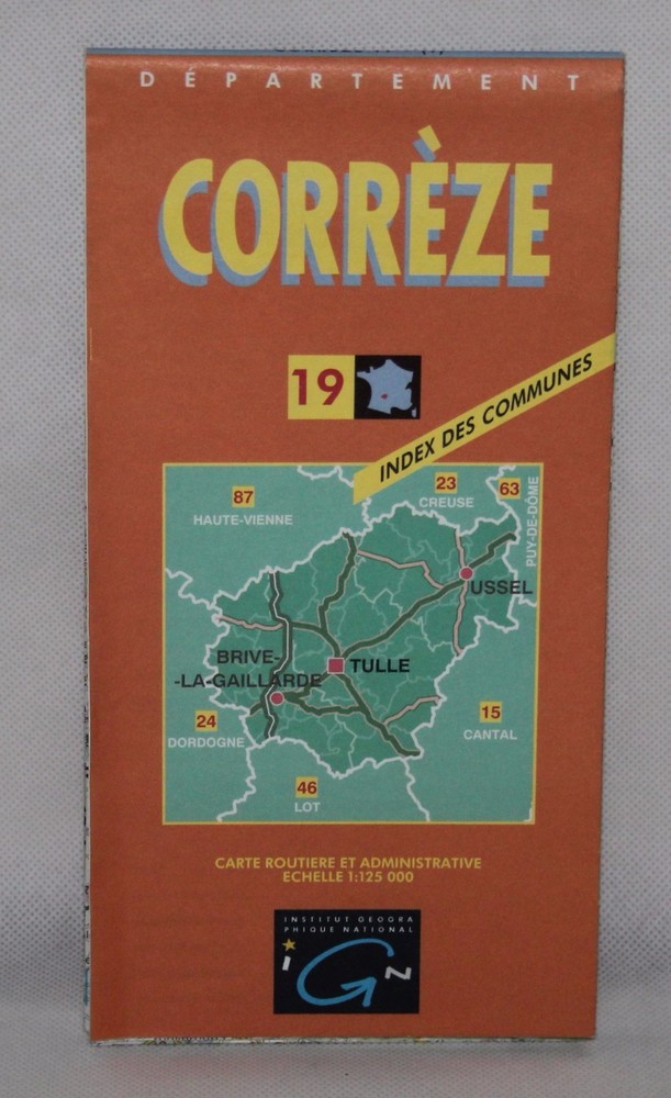 France – IGN 1:125,000 Département Map – Corrèze – 1999